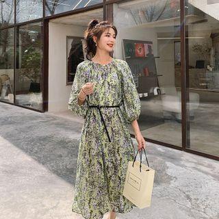 Chiffon Lantern-sleeve Floral Dress