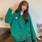 Floral Embroidery Zipped Hoodie