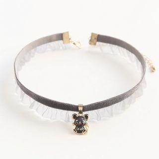 Alloy Mouse Pendant Lace Trim Velvet Choker