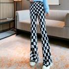 High-waist Checkerboard Fleece Boot-cut Pants