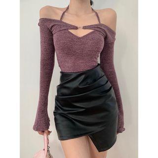 Set: Long-sleeve Shawl + Halter Camisole Top