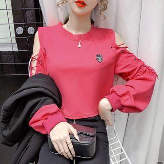 Cold Shoulder Lace-up Sweatshirt