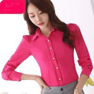 Plain Long-sleeve Chiffon Blouse