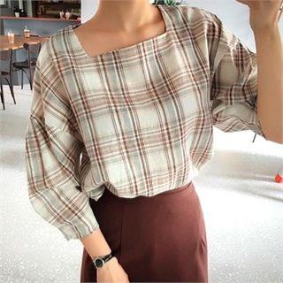 Square-neck Plaid Top