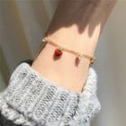 Rhinestone Strawberry Bracelet 1 Pc - Red & Gold - One Size