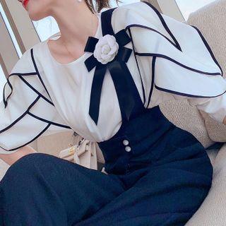 Set: Short-sleeve Blouse + Wide-leg Dress Pants