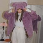Ear Accent Hooded Fluffy Jacket