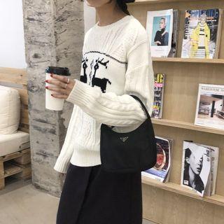 Deer Pattern Sweater White - One Size