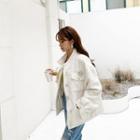 Faux-pearl Button Textured Jacket Ivory - One Size