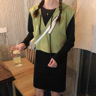 Set: Long-sleeve T-shirt Dress + Hooded Sleeveless Top