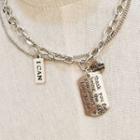 Lettering Alloy Tag Layered Choker Ican - Silver - One Size