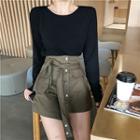 Asymmetrical Mini A-line Skirt Green - One Size