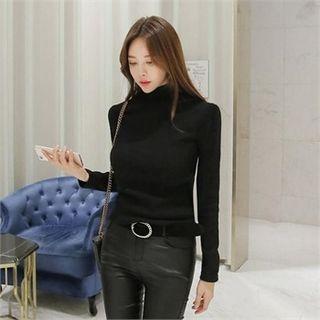 Mock-neck Slim-fit Colored Knit Top