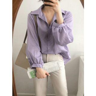Balloon-sleeve Shirred-trim Blouse