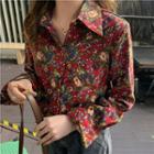 Long-sleeve Floral Print Shirt Vintage Red - One Size