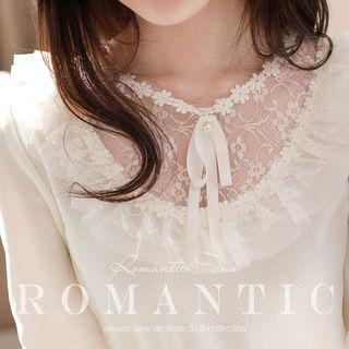 Lace-panel Frill-trim Top