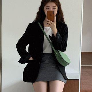 Plain Single-breasted Blazer / Mini A-line Skirt