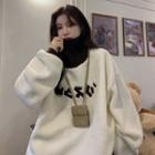 Katakana Embroidered Mock Two-piece Fleece Sweatshirt