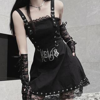 Sleeveless Lettering Rhinestone A-line Mini Dress