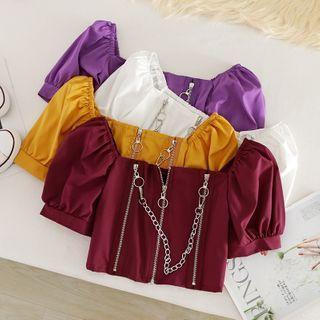 Off Shoulder Chain Puff-sleeve Top