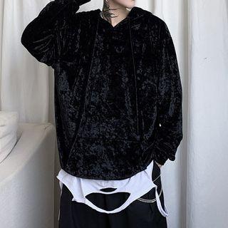 Long-sleeve Hooded Velet Top