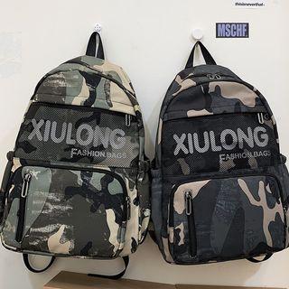 Camo Print Lettering Backpack