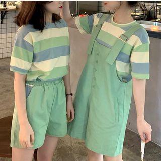 Elbow-sleeve Striped T-shirt / Wide-leg Jumper Shorts / Shorts