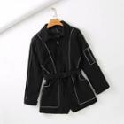 Elbow-sleeve Zip-up Contrast Trim Playsuit