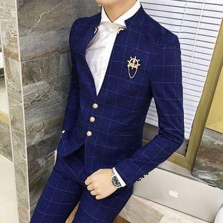 Set: Logo Embroidered Check Jacket + Dress Pants