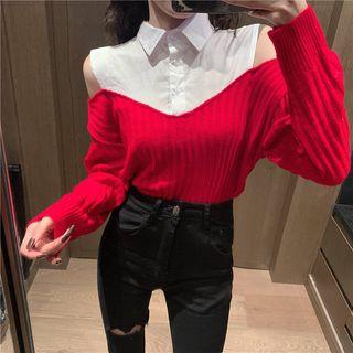 Mock Two Piece Off-shoulder Knit Top