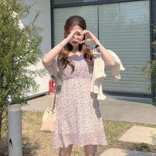 Floral Print Elbow-sleeve Mini A-line Chiffon Dress