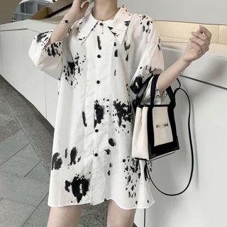 Short-sleeve Pattern Printed Shirt Dress Shirt - One Size
