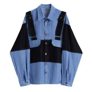 Mock Two-piece Panel Striped Shirt