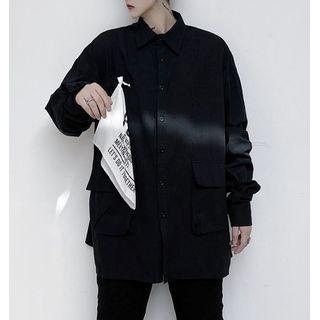 Long-sleeve Plain Shirt With Scarf