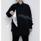 Long-sleeve Plain Shirt With Scarf