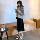 Set: Tweed Loose Jacket + V-neck A-line Dress