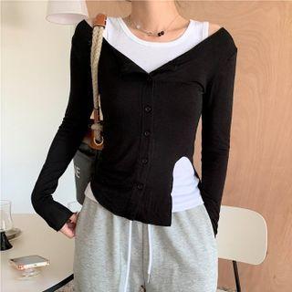 Plain Tank Top / Long-sleeve Button-up Top