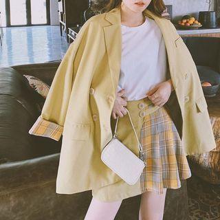 Double-breasted Blazer / Plaid A-line Skirt / Set