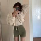 Zip-up Cropped Fleece Jacket / High-waist Shorts