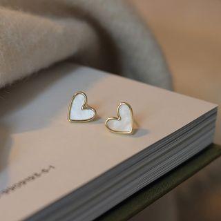Heart Stud Earring 1 Pair - Gold & White - One Size