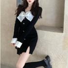 Detachable Ribbon-accent Skinny Mini Dress Black - One Size