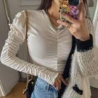 Puff-shoulder Shirred Slim-fit T-shirt