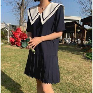 Short-sleeve Collared Dress As Shown In Figure - One Size