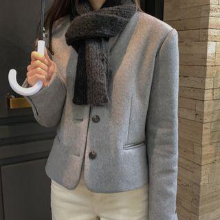 V-neck Welt-pocket Woolen Jacket