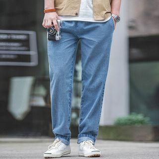 Elastic-waist Straight-fit Jeans