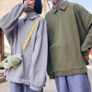 Couple Matching Plain Long-sleeve Polo Shirt