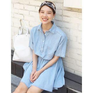 Half-placket Denim Mini Shirtdress