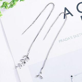 925 Sterling Silver Leaf Dangle Earring 1 Pair - Threader Earring - Leaf - Silver - One Size