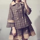 Double Breasted Plaid Coat / Plaid A-line Skirt