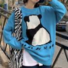 Panda Print Sweater Black & White Panda - Blue - One Size